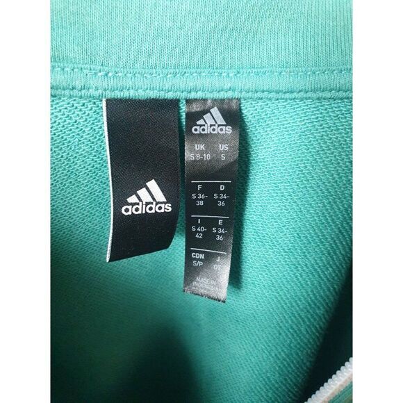 Adidas Women's 1/4 Zip Pullover Sweatshirt Small Teal With Striped Sleeves NWOT - Picture 7 of 7